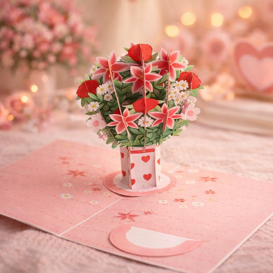 Handmade pop up flower bouquet valentines day card 💝. A simple card that opens into a paper flower bouquet — made to be kept. (5000+ sold)